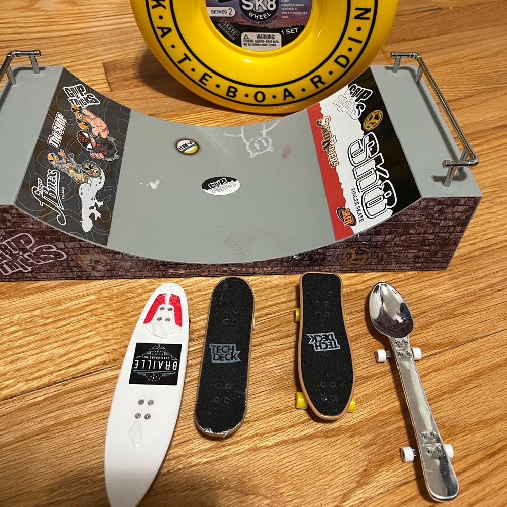 Boys tech deck ramp and boards